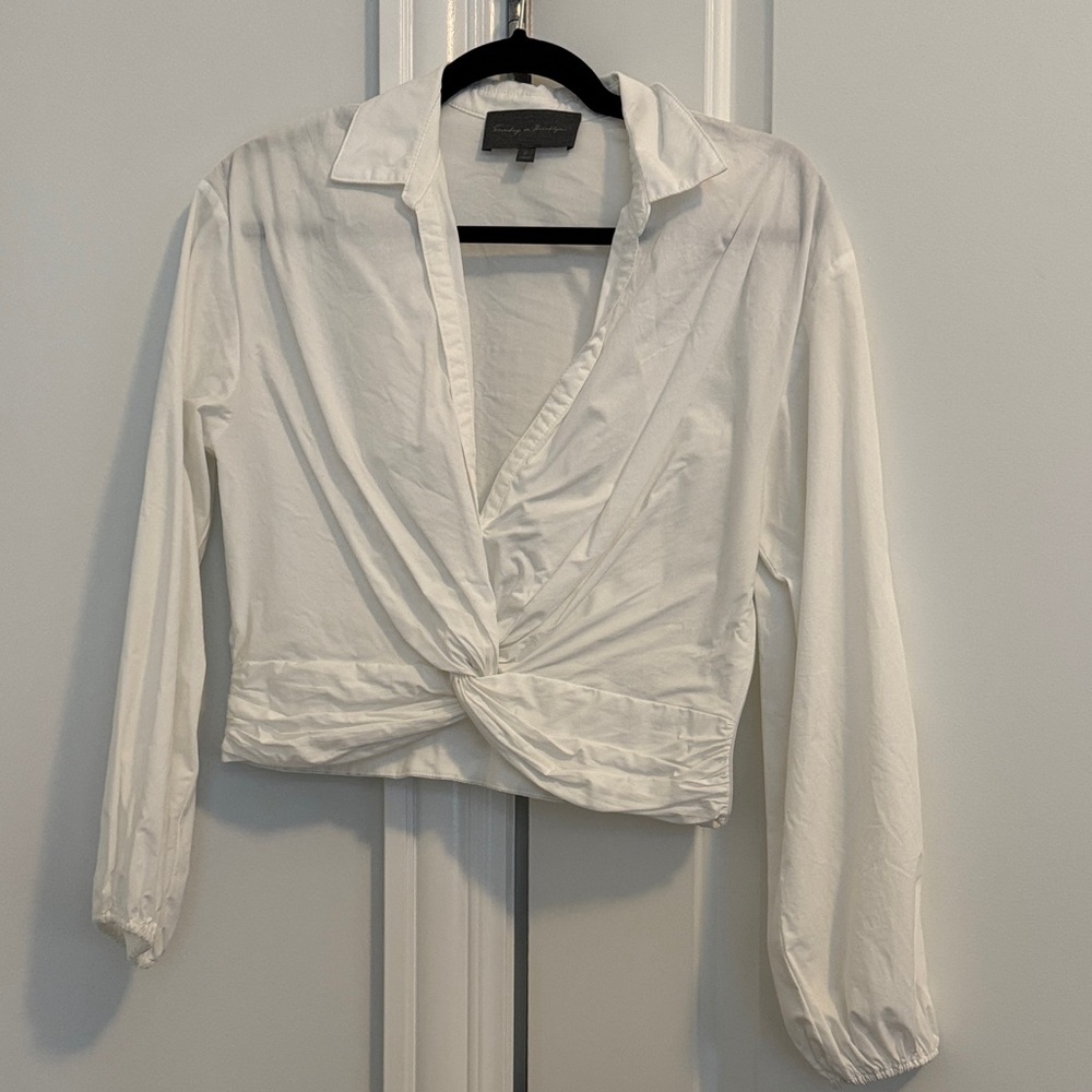 Sunday in Brooklyn Cropped White Wrap Blouse